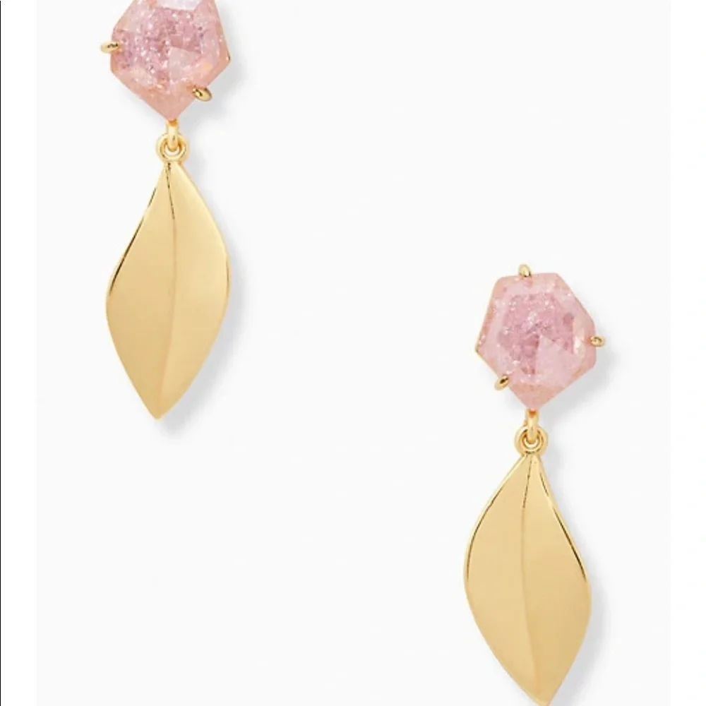 kate spade Gold Leaf Drop Earrings with Pink Stone Accents